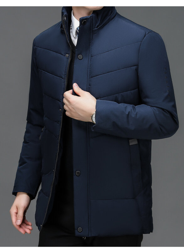 Jaket 2024 pria, mantel katun tebal musim dingin dengan kerudung kerah berdiri, hangat tahan angin