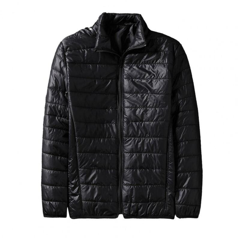 Casaco de algodão de proteção de gola solta, manga comprida, bolsos acolchoados, zíper para cima, casaco quente masculino
