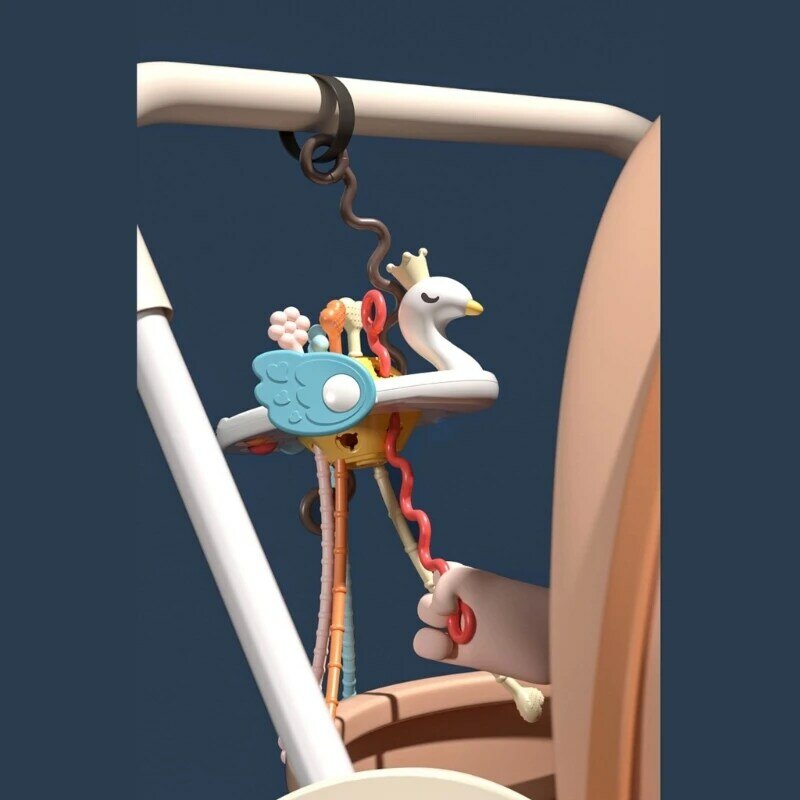 Brinquedo em forma de pássaro de silicone para mordedor infantil brinquedo com cordão para atividades para recém-nascidos