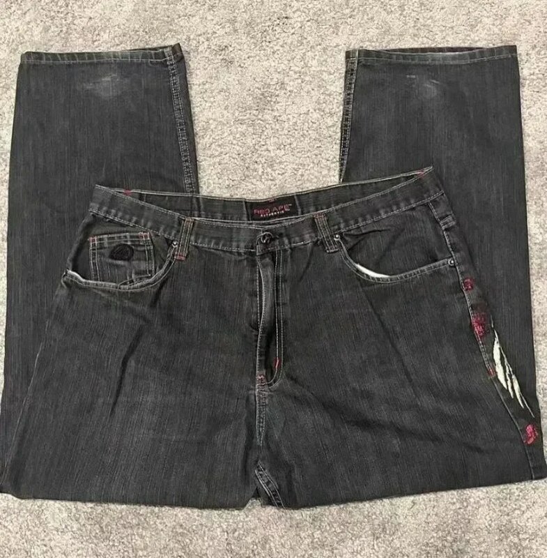 Женские мешковатые джинсы с вышивкой в виде больших крыльев, в стиле Харадзюку, в стиле хип-хоп, готические широкие брюки, винтажная уличная одежда черного цвета Y2K, новинка