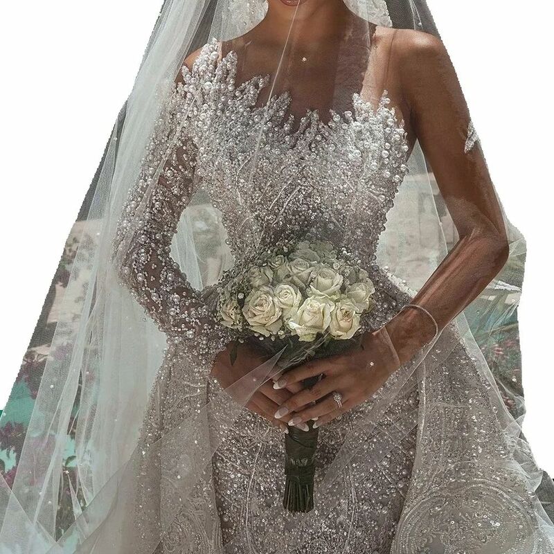 Женское свадебное платье со съемным шлейфом, роскошное кружевное платье с аппликацией, на одно плечо