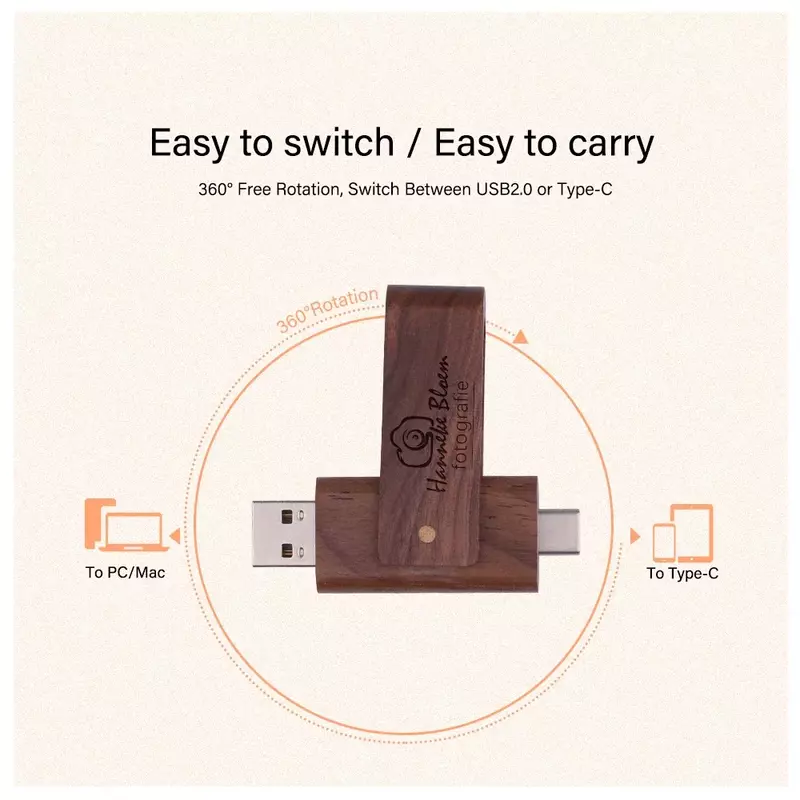 USB-флеш-накопитель JASTER деревянный, 2,0 ГБ, 64 ГБ, 128 ГБ