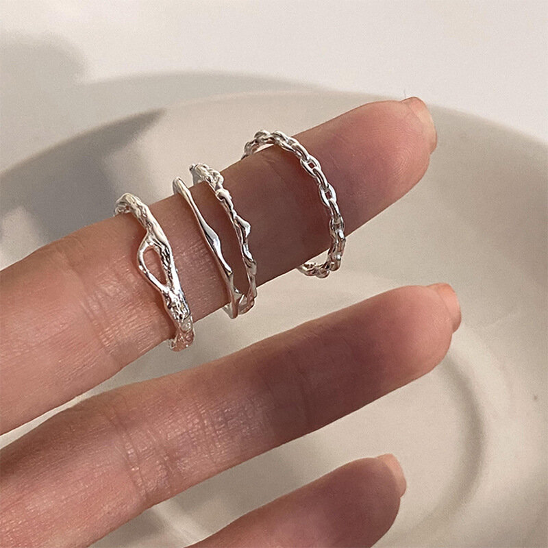 925 Perak Murni Cincin Garis Sempit Unik untuk Wanita Perhiasan Jari Cincin Antik Terbuka Dapat Disesuaikan untuk Hadiah Pesta Ulang Tahun