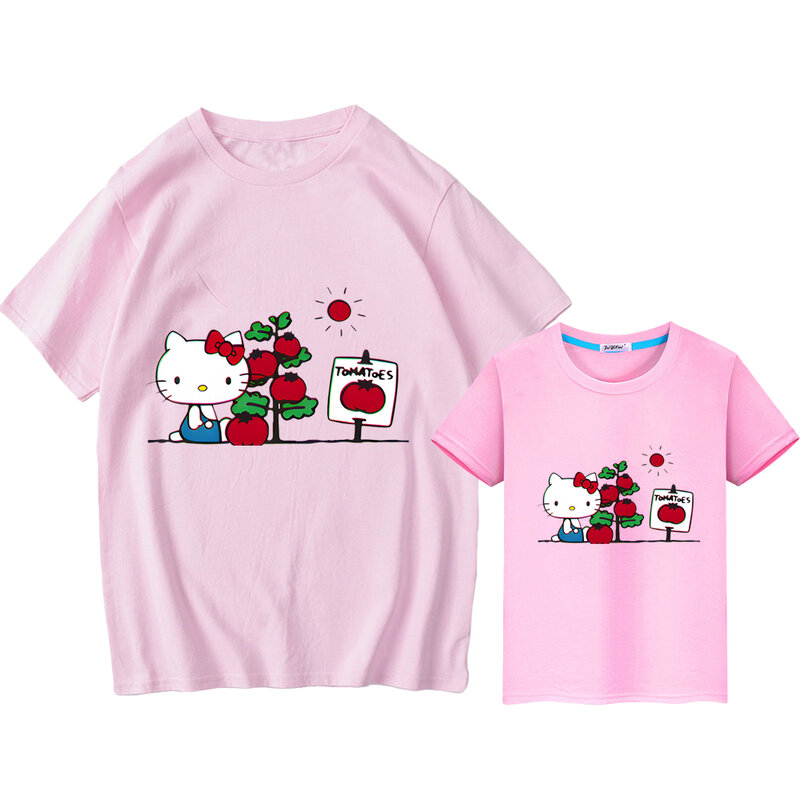 T-shirt assressentipour maman et fille, vêtement imprimé Hello Kitty, 100% coton, pour garçons et filles, Anime court et mignon, Y-y2k, cadeau pour enfants