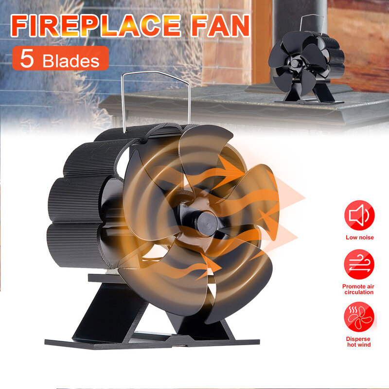 5 Blades Heat Powered Stove Fan Outdoor Ice Fishing Log Wood Burner Eco-fan Quiet Fireplace Fan Efficient Heat Distribution