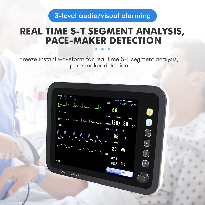 Equipamento cardíaco do monitor do paciente médico 12 Polegada Portable Vital Signs Monitor Hospital Clinic Bed SpO2 ECG NIBP