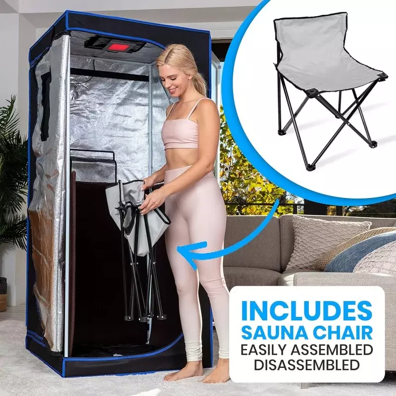 Serenelife portable full size infrared home spa | one person sauna | with heating foot pad and portable chair