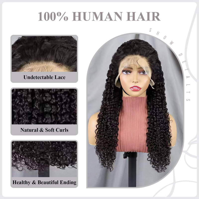 26 Inch Full Lace Front Wigs for Black Women Long kinky Curly Human Hair Natural Black Deep Wave HD Lace Wigs for Daily Use