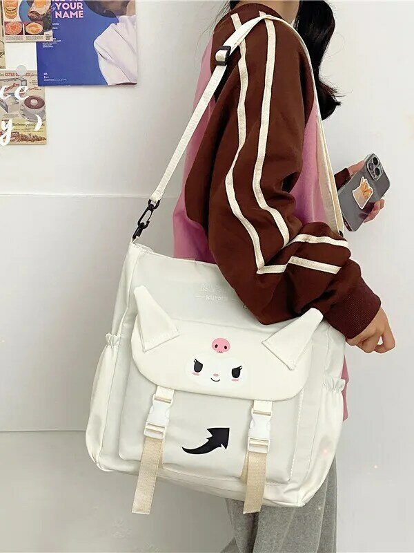 Рюкзак Sanrio для студентов, новая Корейская вместительная милая сумка для макияжа Kuromi, мультяшный Коричный портативный книжный мешок на ремне