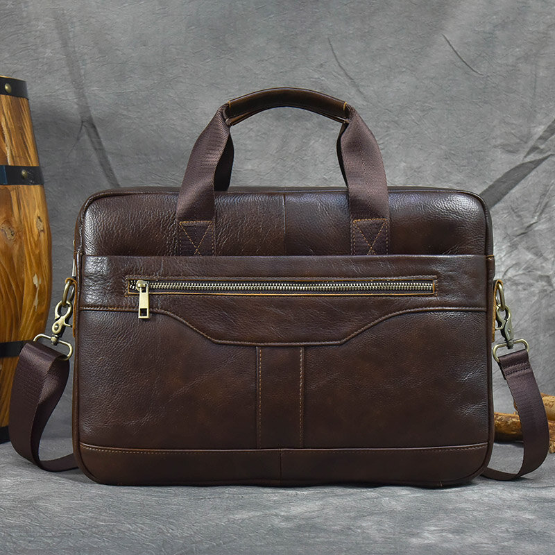 Genuine Leather Briefcase Bag for 15.6 inch laptop computer bag cowskin handbag for men male leather crossbody shoulder bag