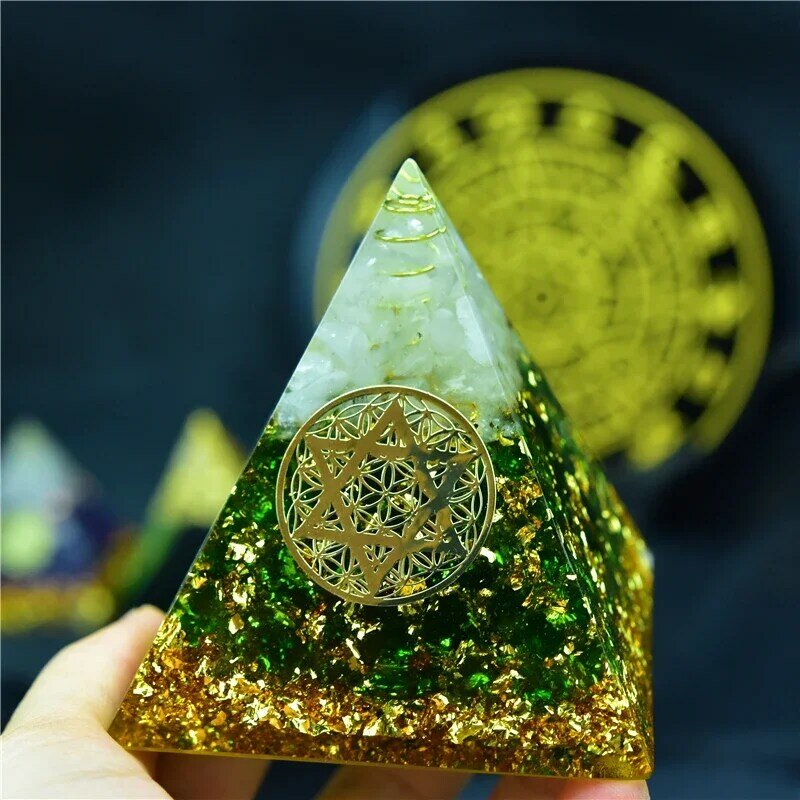 Оргонит чакра шамануэль анаата, натуральный зеленый кристалл, энергия оргона, пирамида, индивидуальные орнаменты из смолы, религиозный Декор для дома, рукоделие