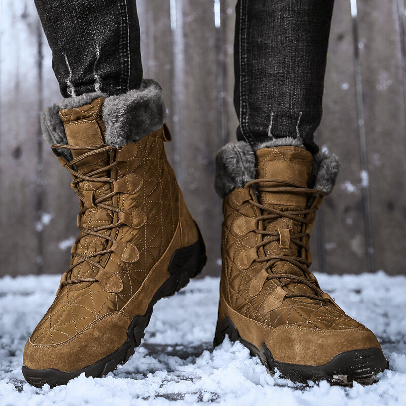 Botas de nieve impermeables para hombres, zapatos de algodón para exteriores, Color sólido, a prueba de viento, Botas de senderismo cálidas, Invierno