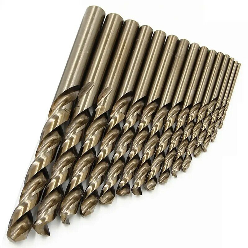15pc M35 Cobalt Contain Roasted Yellow Straight Shank Twist Drill1.5-10mm High Speed Steel Full Grinding Hole Opening Tool Set