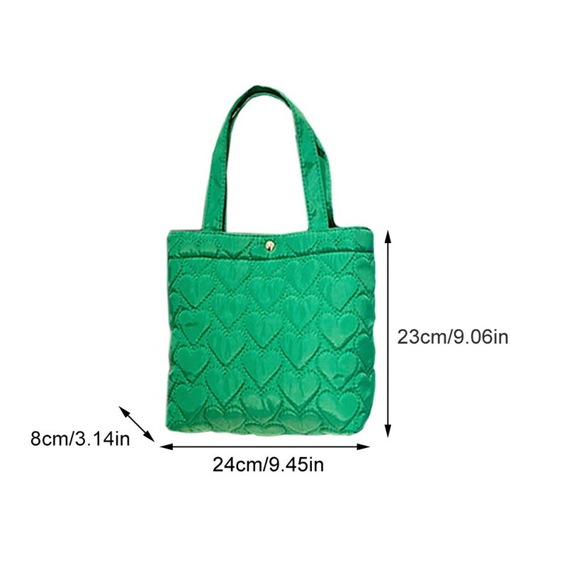 Bolso de mano acolchado con forma de corazón para mujer, bolsa de hombro de gran capacidad de Color sólido, bolso de almacenamiento de viaje, bolso de compras pequeño