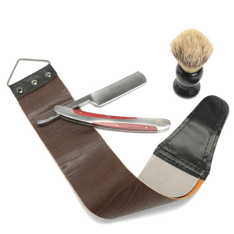 Vintage Straight Razor Shaving Kit barbiere bordo in acciaio inox coltello pieghevole custodia in legno affilatura Strop Brush Set da barba