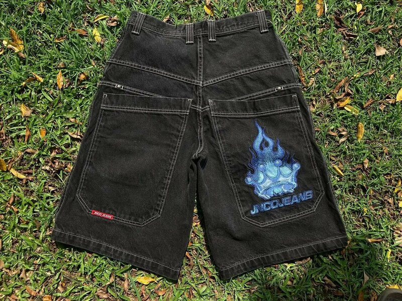 Mid-waist retro 1990s JNCO playing card pattern denim shorts Gothic men's and women's street hip-hop y2k jeans sweatpants women