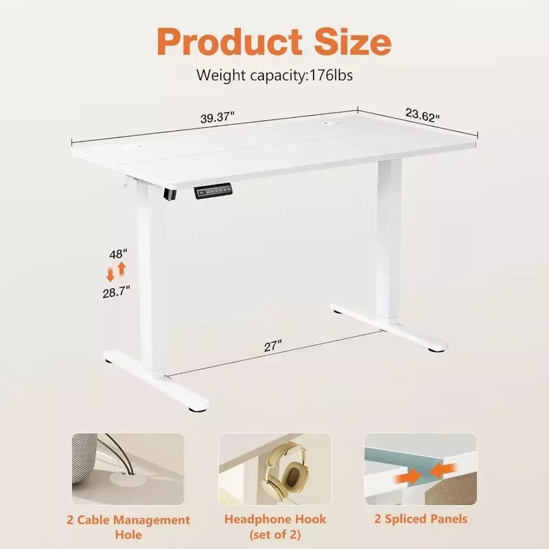 Electric Standing Desk - 40 x 24 inch Adjustable Height Sit to Stand Up Desk with Splice Board, Rising Office Computer Table