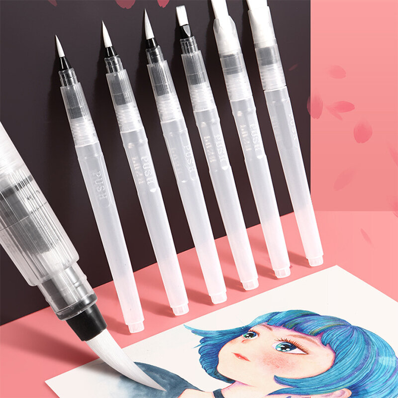 6 pçs conjunto de tinta de água caneta de escova macia caneta de pincel de aquarela recarregável caneta de ponta de escova de náilon para pintura desenho arte suprimentos