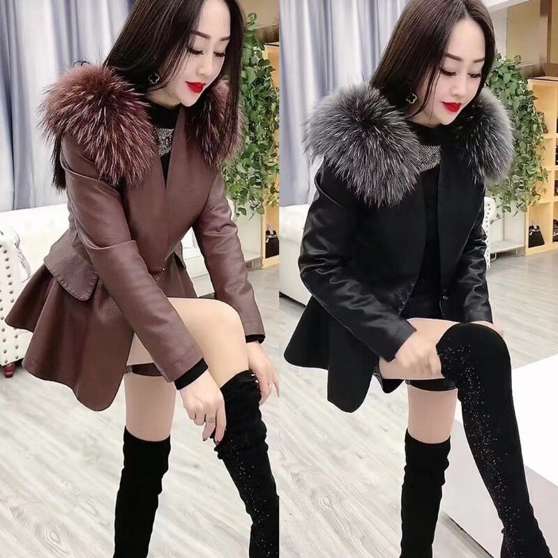 2023 Internet Celebrity Real Fur Collar Leather Shorts Set Women Autumn and Winter Temperament Waist Coat Two Piece Set Tide