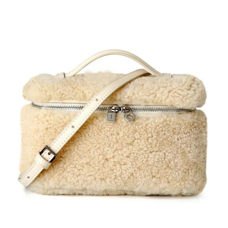 Bolsa portátil de lã de cordeiro para mulheres, mini lancheira sacos, designer minoritário, confortável, alta qualidade, moda, outono, inverno