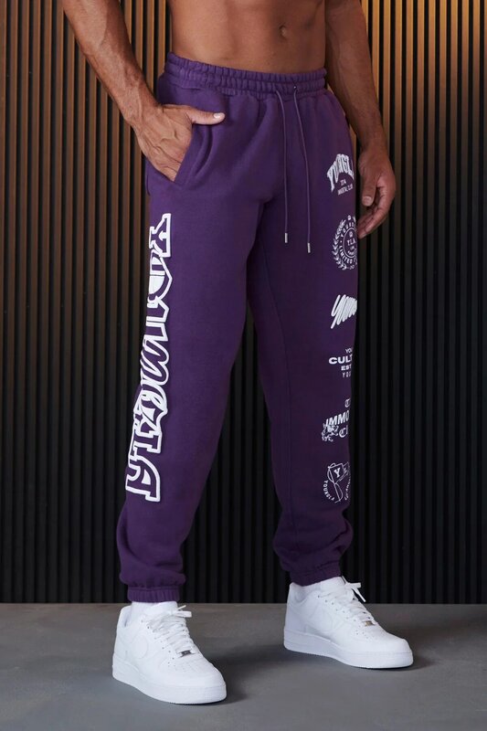 Jogger męskie spodnie dresowe w stylu amerykańskim odzież na siłownię Fitness sportowy bawełniane spodnie casualowe z nadrukiem średnio wysoka talia spodnie ze sznurkiem
