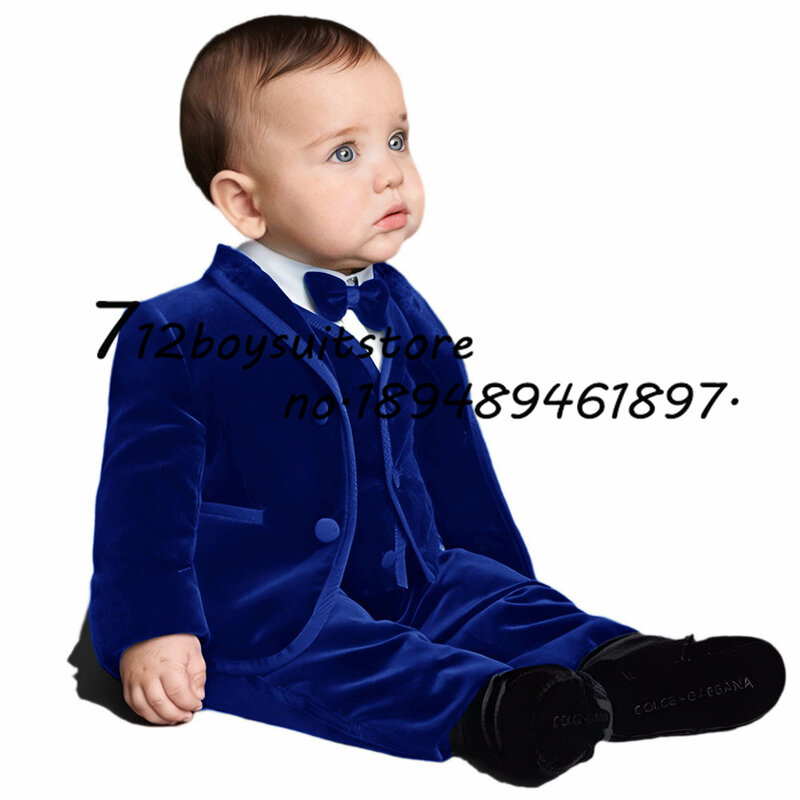 Chłopcy aksamitny garnitur 3 sztuka dzieci Slim dopasowana sukienka smoking ślubny modna kurtka spodnie kamizelka dziecko kompletne ubrania