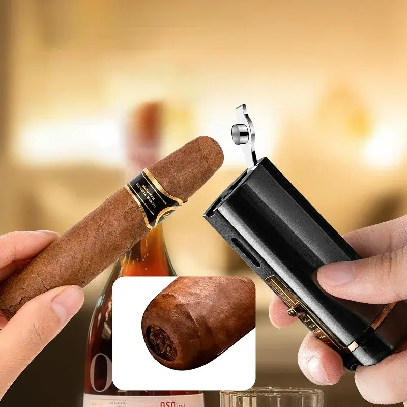 Luxury Cigar Lighter 3 Fire Torch Metal Windproof Straight Jet Butane Lighter Smoking Accessories Cool Cigar Punch Men's Gifts