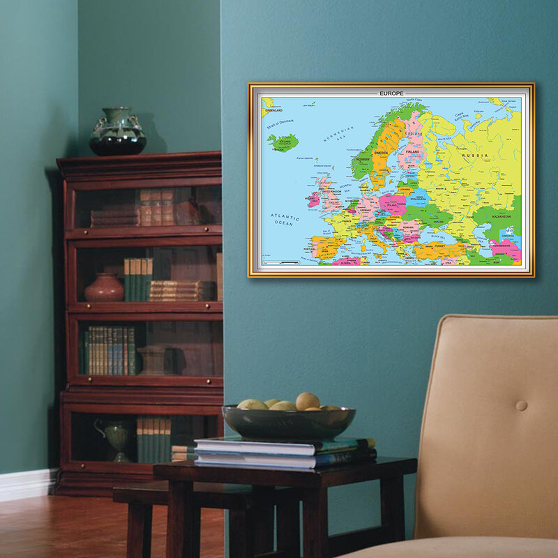 Póster de arte de pared con detalles, mapa de Europa, pintura decorativa en lienzo, suministros escolares de viaje, decoración del hogar para el aula, 59x42cm