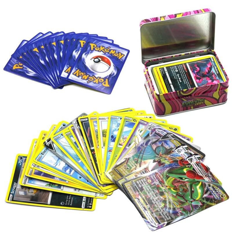 42 Pcs English SCARLET VIOLET Iron Metal Box Pokemon Cards Arceus Vstar Vmax Card Golden Limited Game Collection Cards Toy