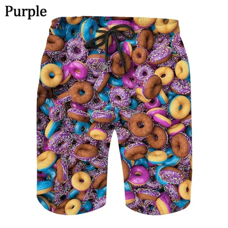 Летние пляжные шорты с 3d-рисунком пончика harажуйку, пляжные плавки с принтом пончиков и цветов, детские модные пляжные шорты, одежда