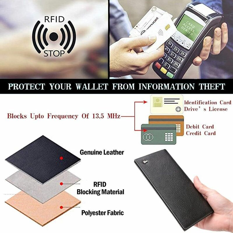 BISON DENIM Genuine Leather Long Wallet Business Men's Soft Thin Wallet Card Holder Luxury Brand Design Handy Male Purse Bag
