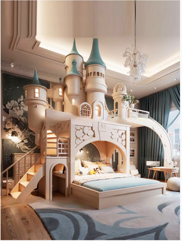 Cama luxuosa princesa escalonada para meninas, Villa Castle, Cama grande do mestre do apartamento, Personalização do sonho francês