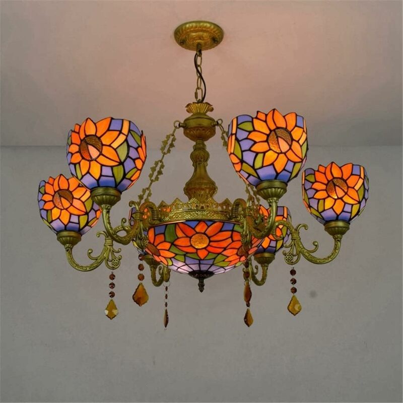 Хрустальная люстра LIUZH в европейском стиле, длинная квадратная Витражная лампа Тиффани в стиле ретро, для гостиной, столовой, спальни