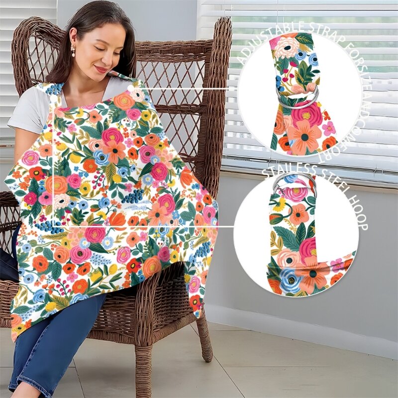 Baby Nursing Cover Breathable Breastfeeding Cover Baby Feeding Blanket Privacy Apron with Flower Pattern Stroller Cover
