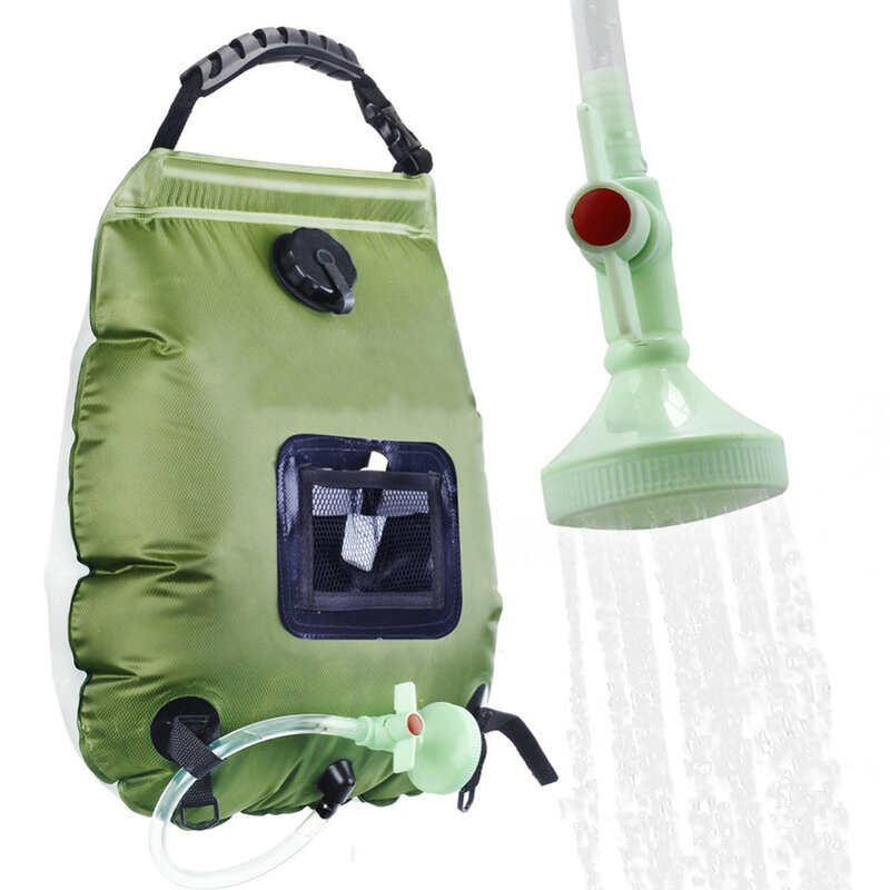 Sacchetti d'acqua da 20 litri borsa da doccia da campeggio all'aperto riscaldamento solare pieghevole portatile escursionismo arrampicata attrezzatura da bagno soffione doccia commutabile