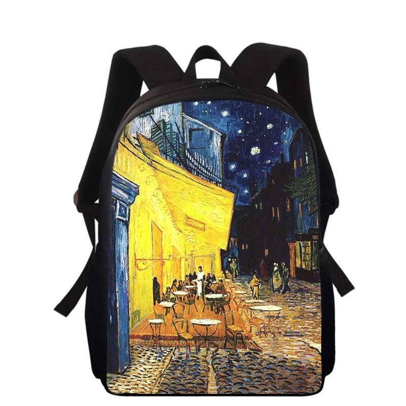 Van gogh art painting mochila para menino e menina, mochila escolar com impressão 3d, para alunos do ensino primário, 16 polegadas