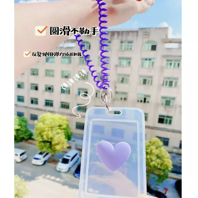 Love Heart Bank ID Card Holders Case Credit Cards Transparent Student Work ID Card Bus Protective Cover with Keychain Waterproof