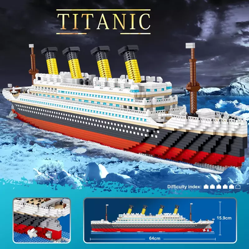 KNEW BUILT 타이타닉 3D 플라스틱 모델 선박 빌딩 블록 성인용 마이크로 미니 벽돌 장난감 키트, 크루즈 보트 조립, 어린이 선물