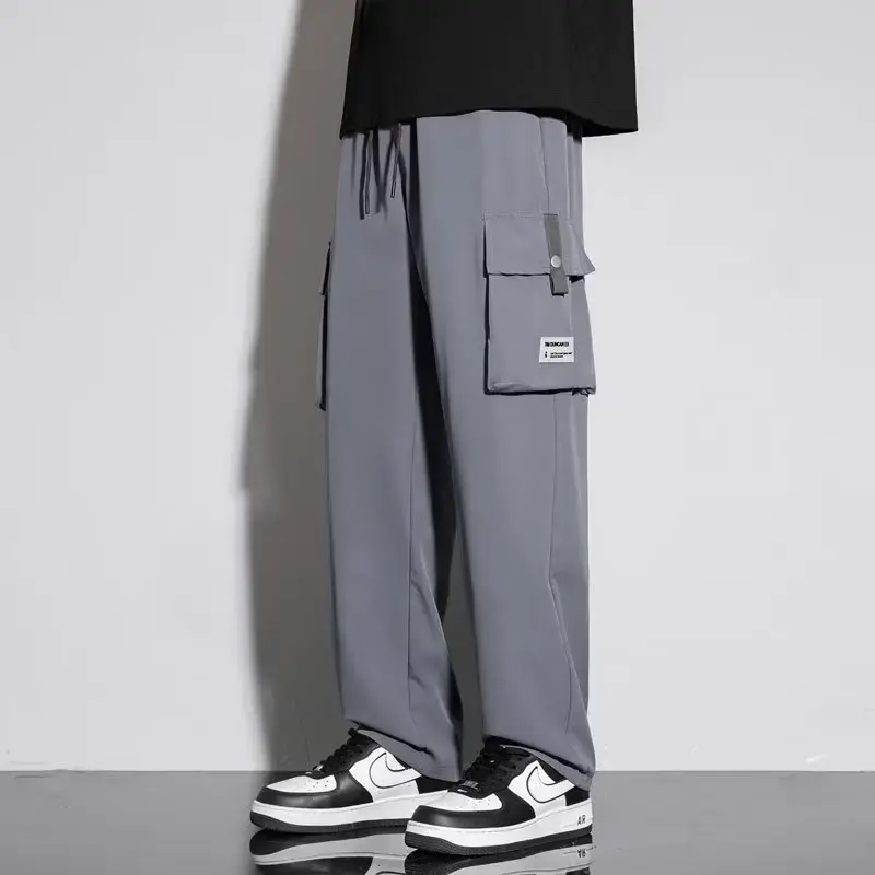 Workwear pants, men's summer thin ice silk casual pants, American trendy brand multi pocket assault pants, loose straight leg cu