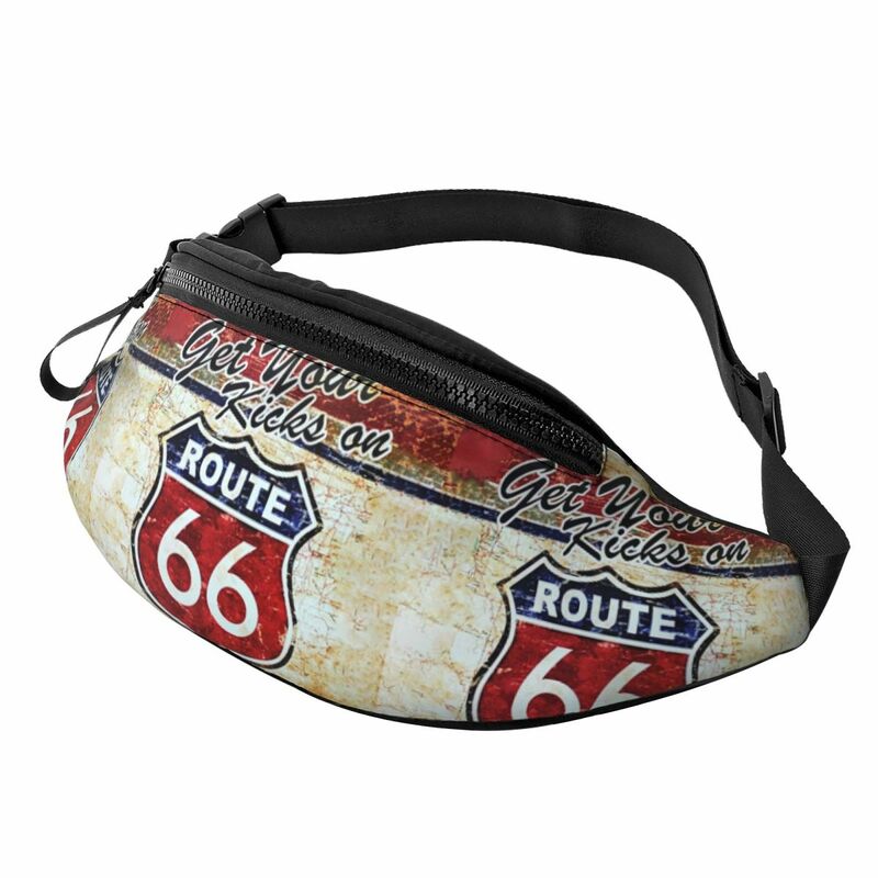 Riñonera personalizada Vintage Route 66 para mujer, bolso de cintura cruzado de carretera americana, bolsa de dinero para teléfono de Camping de ciclismo