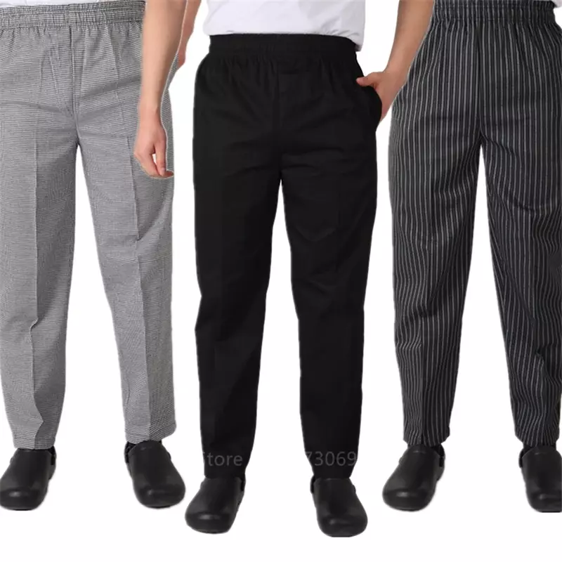 Restaurant Cook Stripe Service Trousers Uniform Bottoms Kitchen Mens Adult Loose for Food Work Wear Chef Pant