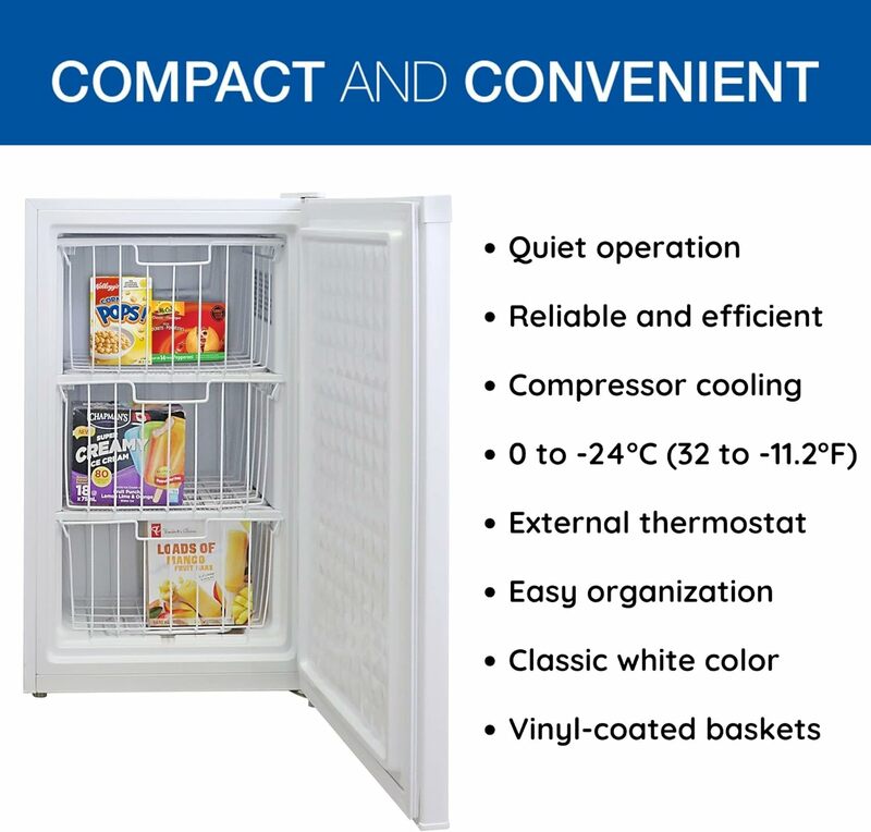 Koolatron-Congelador compacto vertical, porta reversível, encosto plano, design de descongelamento manual, economia de espaço, branco, 3,1 pés (88L)