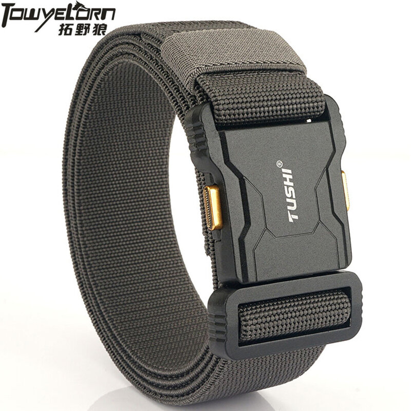 TOWYELORN Quick Release Aluminium Alloy Pluggable Buckle Tactical Belt Elastic Military Belts For Men Stretch Waistband Hunting