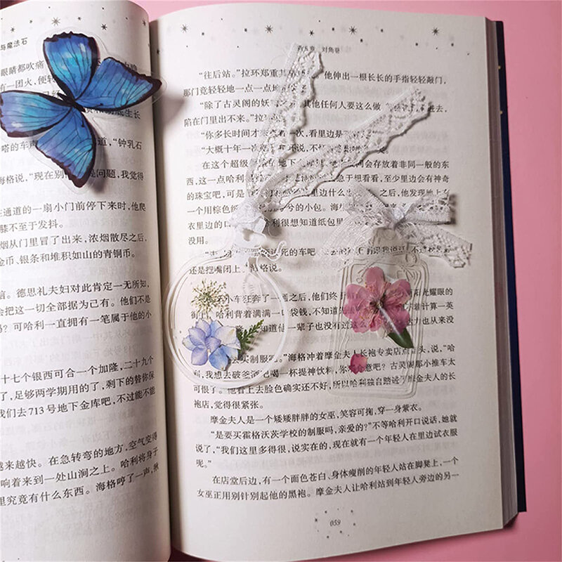 30Pcs segnalibri di fiori secchi trasparenti segni di libri fatti a mano fai-da-te adesivi in vetro clip di pagine di fiori nessuna cancelleria di fiori