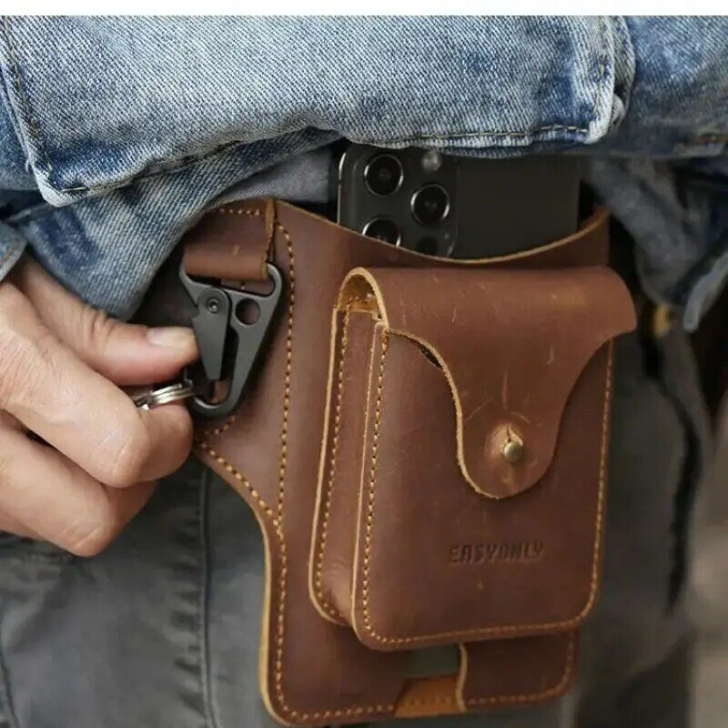 Waist Bag Men Genuine Leather Belt Bum Leg Hip Packs for Men 6-7.5inch Cell Phone Cigarette Lighter Box Case Outdoor Pouch