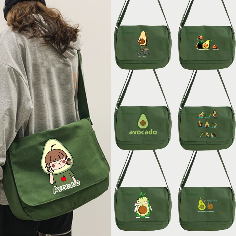 Mode Avocado Vrouwen Canvas Messenger Bag Jeugd Dames Schoudertas Student Grote Capaciteit Vrouwelijke Crossbody Tassen Vrouw Packet