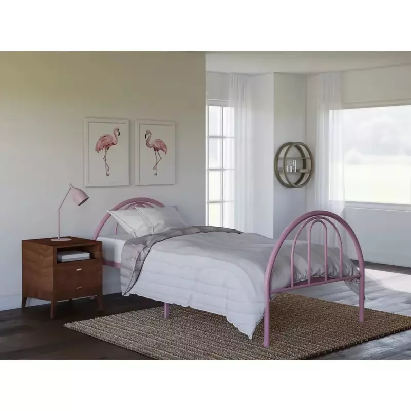 Brooklyn Classic Metal Bed, Twin, Pink，Best Gift for Kids