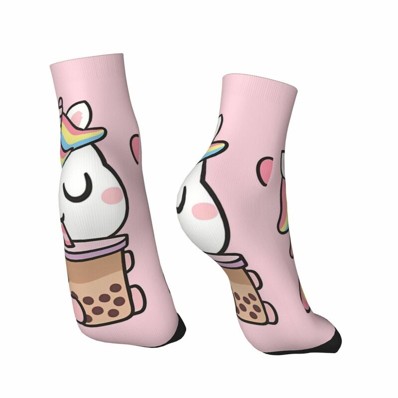Calcetines tobilleros con estampado de unicornio pequeño para hombre, medias de estilo callejero, sin costuras, con estampado de amor, Boba, leche y té, Unisex