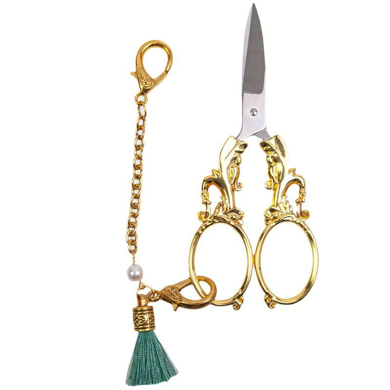 Tijeras de ganchillo de estilo Retro europeo con cadena, herramienta de bricolaje para trabajo de arte, bordado y costura, pequeña
