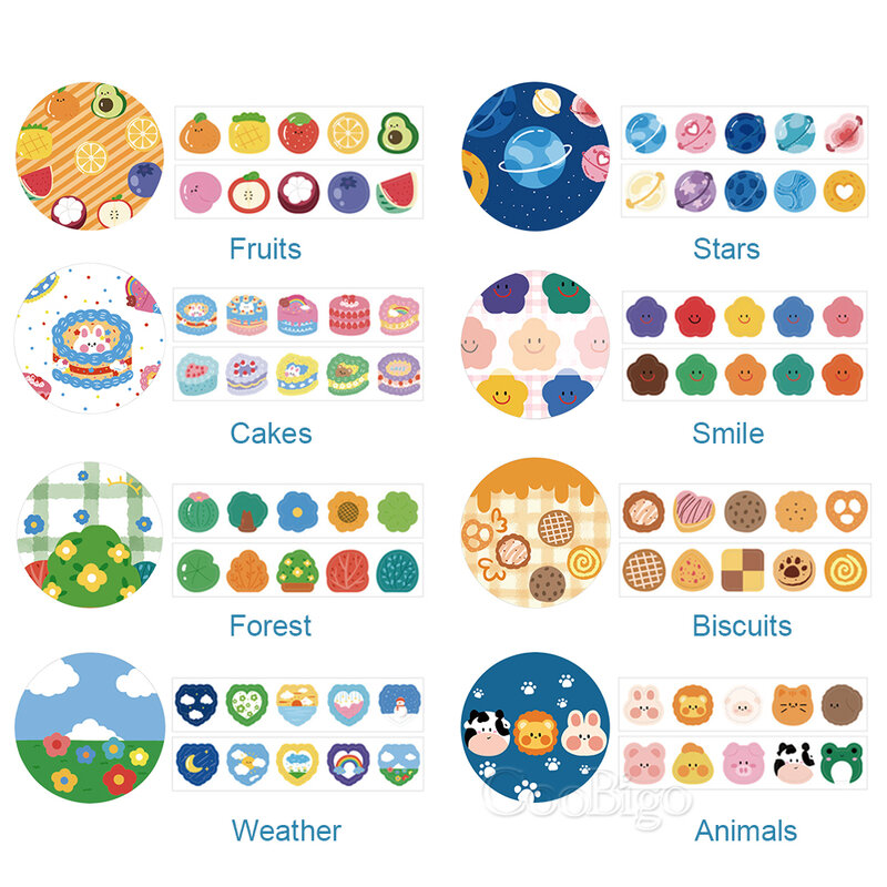 100 PCS Cute Kawaii Cartoon Flower Fruit Animal Washi Tapes DIY Scrapbook Sticker Decorative Stationery for Diary Book Album